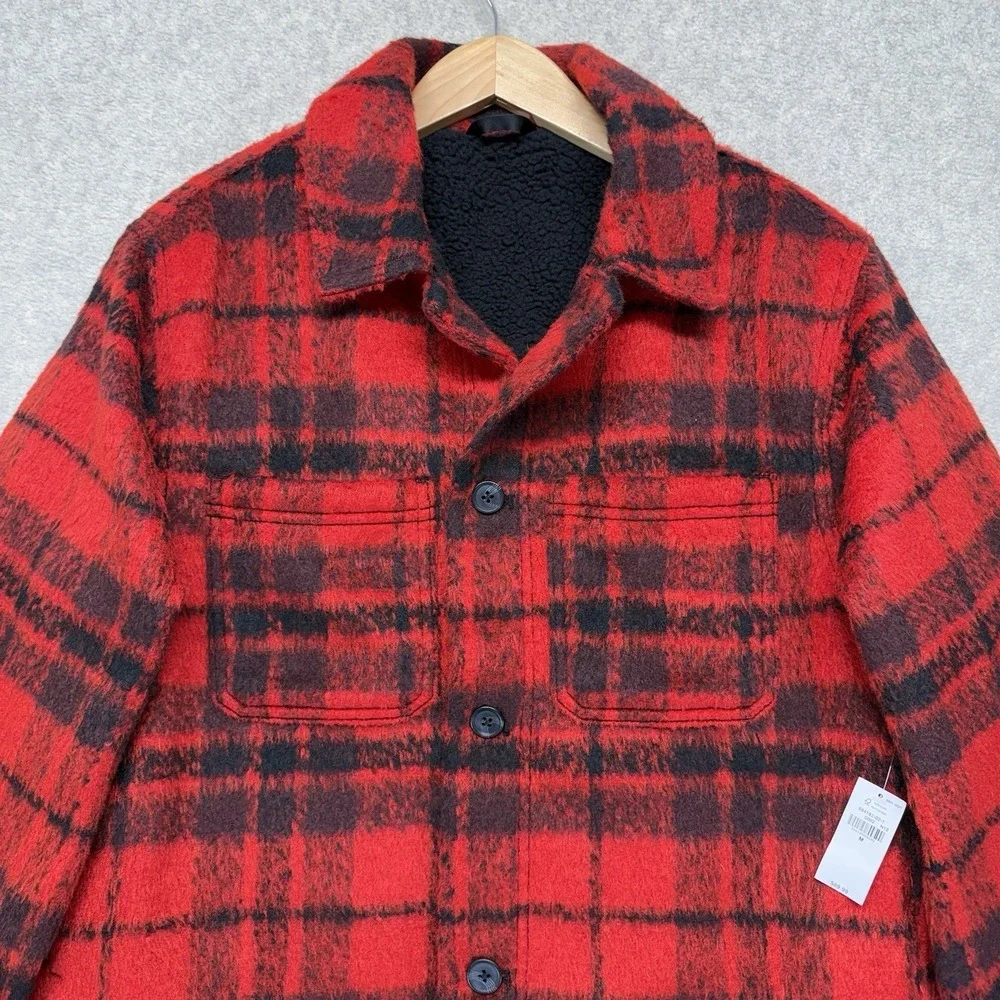 Old Navy Red Black Buffalo Plaid Sherpa Lined Jacket Men's Medium NWT